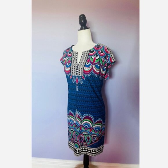 Laundry by Shelli Segal blue peacock dress - Picture 2 of 8